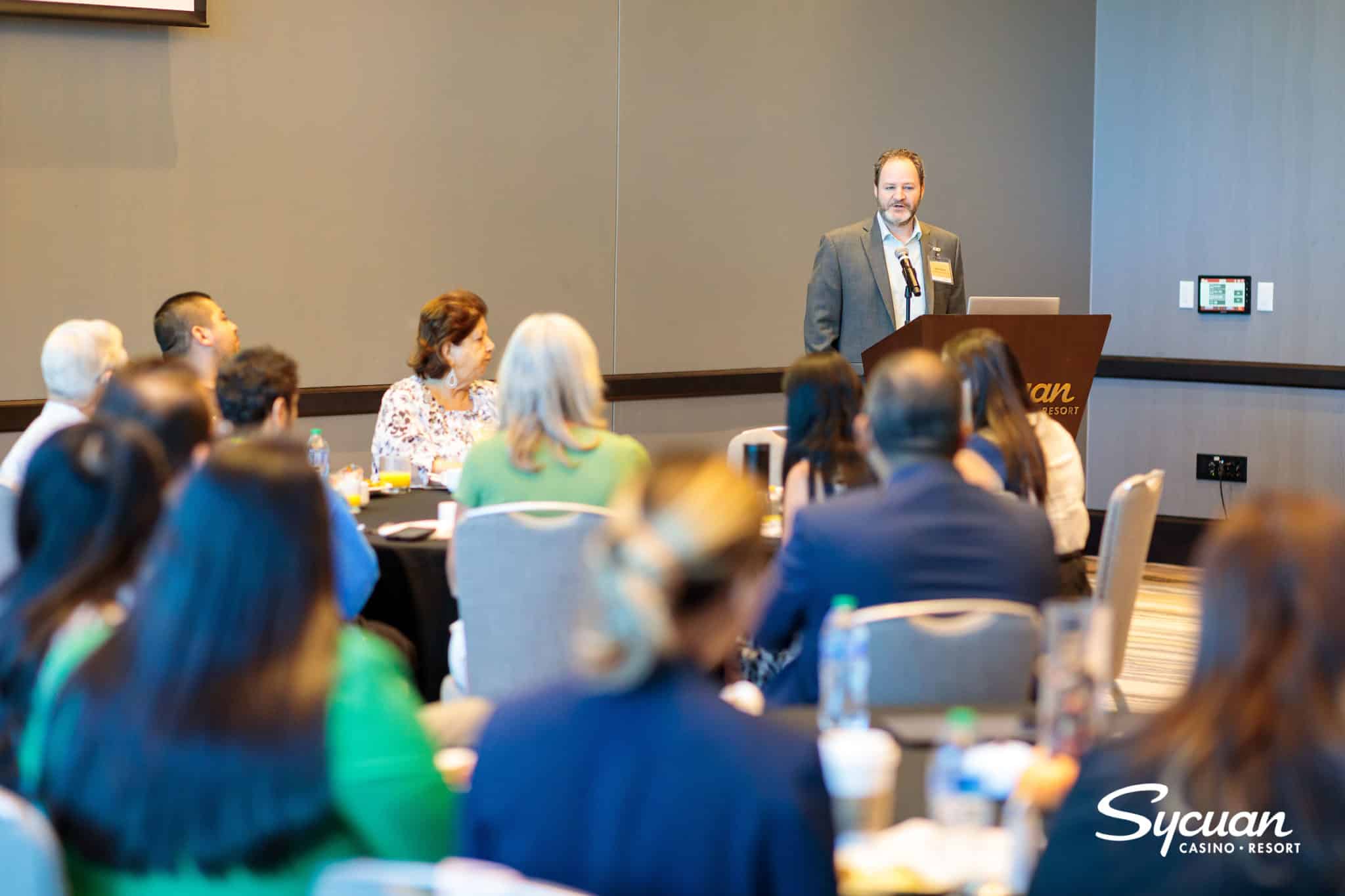 The Arc of San Diego's Chief Operations Officer Matt Mouer speaks on the significance on National Disability Employment Awareness Month and The Arc's partnership with Sycuan. (Chadd Cady / Sycuan Casino Resort)