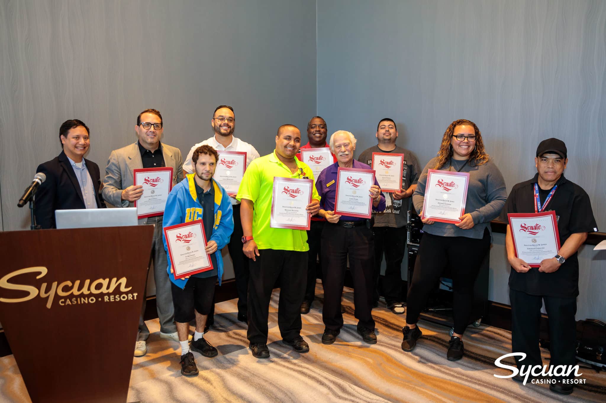 Senator Brian Jones’ office presented each team member and job coach with a certificate. (Chadd Cady / Sycuan Casino Resort)